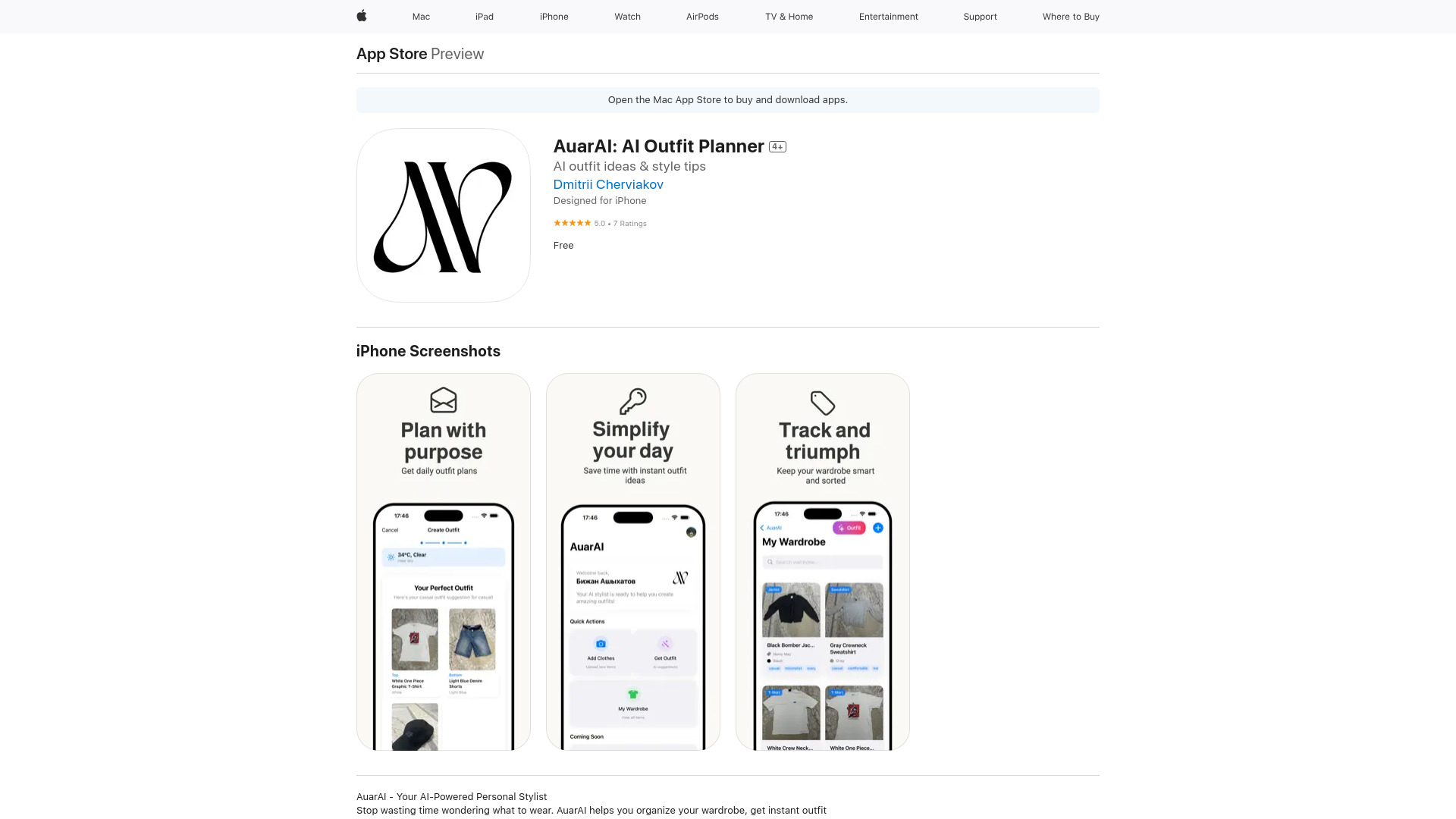 AuarAI - AI-Powered Personal Stylist & Outfit Planner App : Wardrobe Organizer, Weather- & Mood-Aware Outfit Planner
