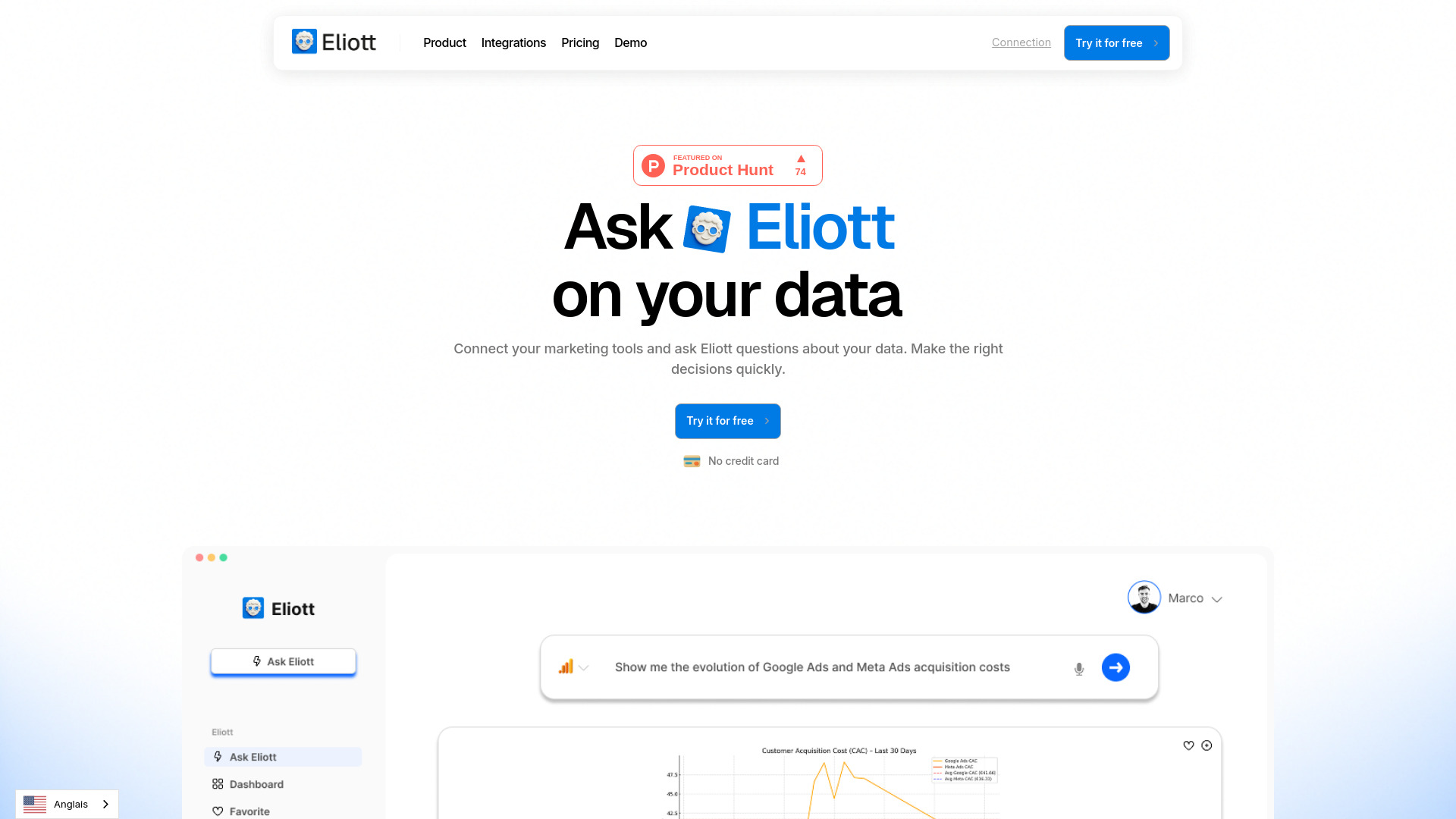 Eliott - AI-Powered Marketing Co-Pilot : GA4, Meta & Ads Insights, No-Code, Free Analytics