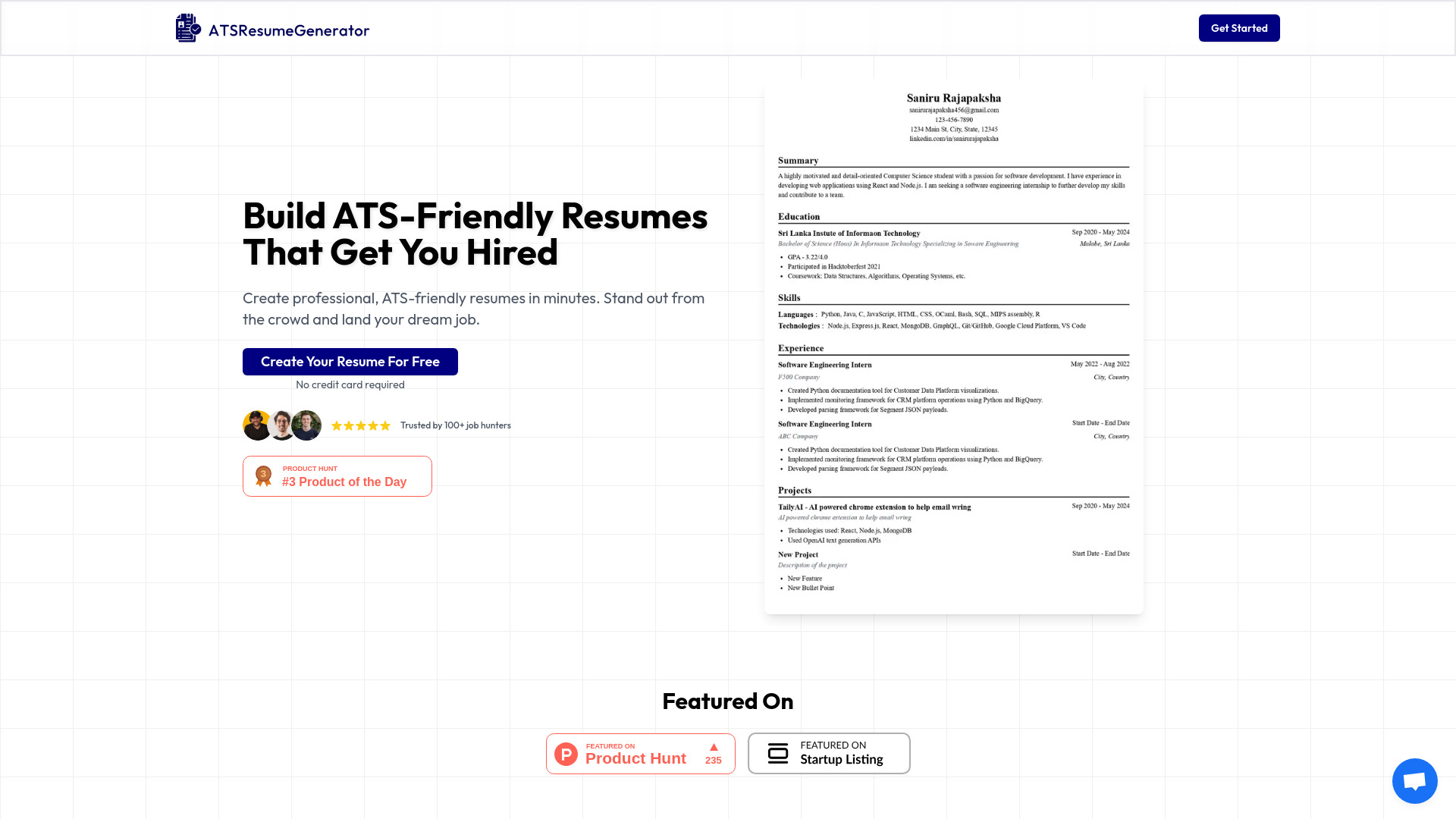 ATSResumeGenerator : AI-Powered ATS-Friendly Resume Builder