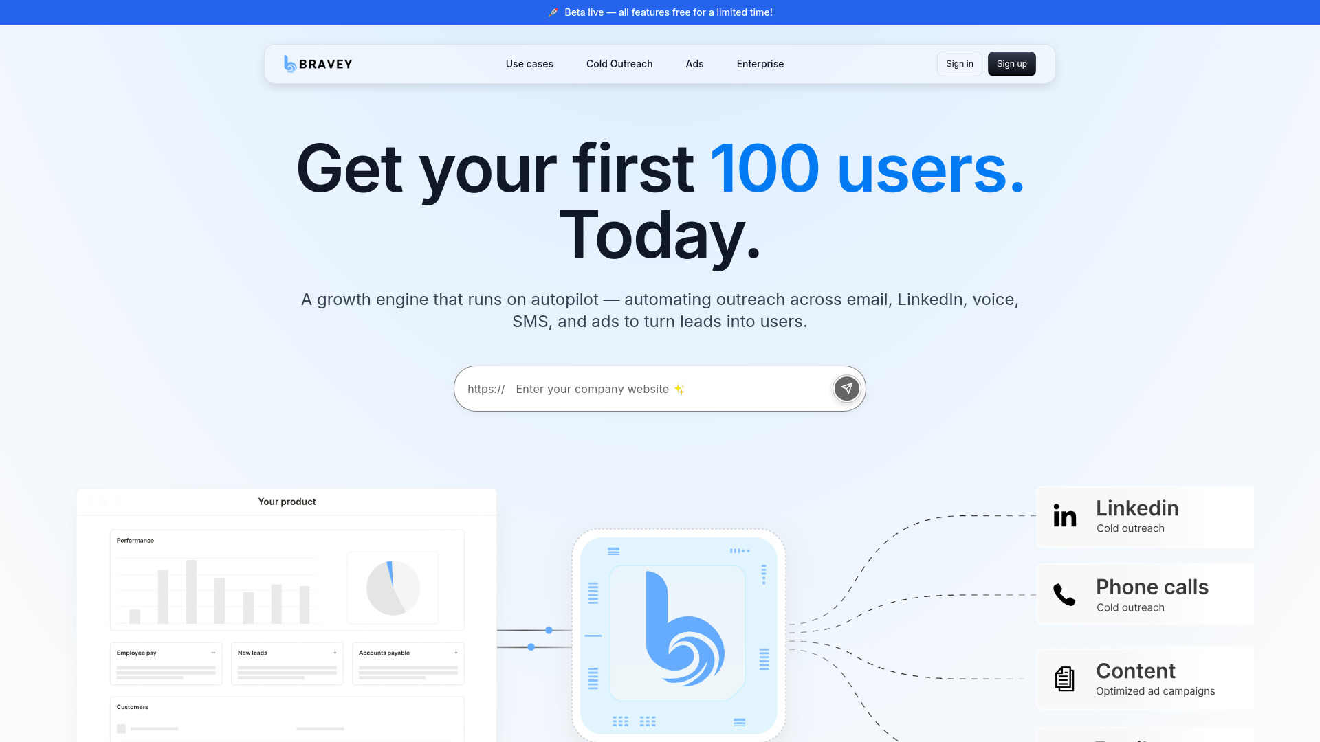 Bravey - AI Growth Engine : Email, LinkedIn, Voice, SMS, Ads