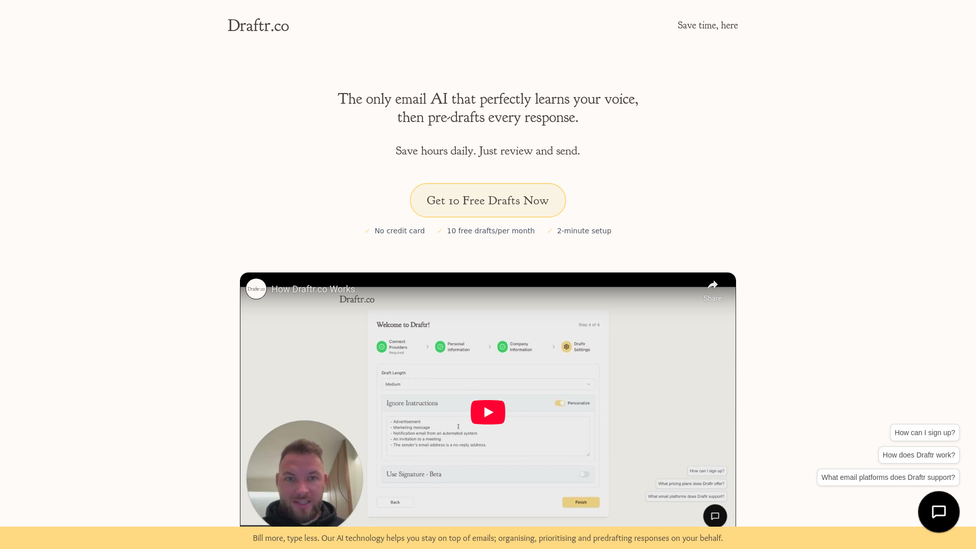 Draftr AI - Free Email Assistant Tool : Writes replies in your voice, free Gmail integration