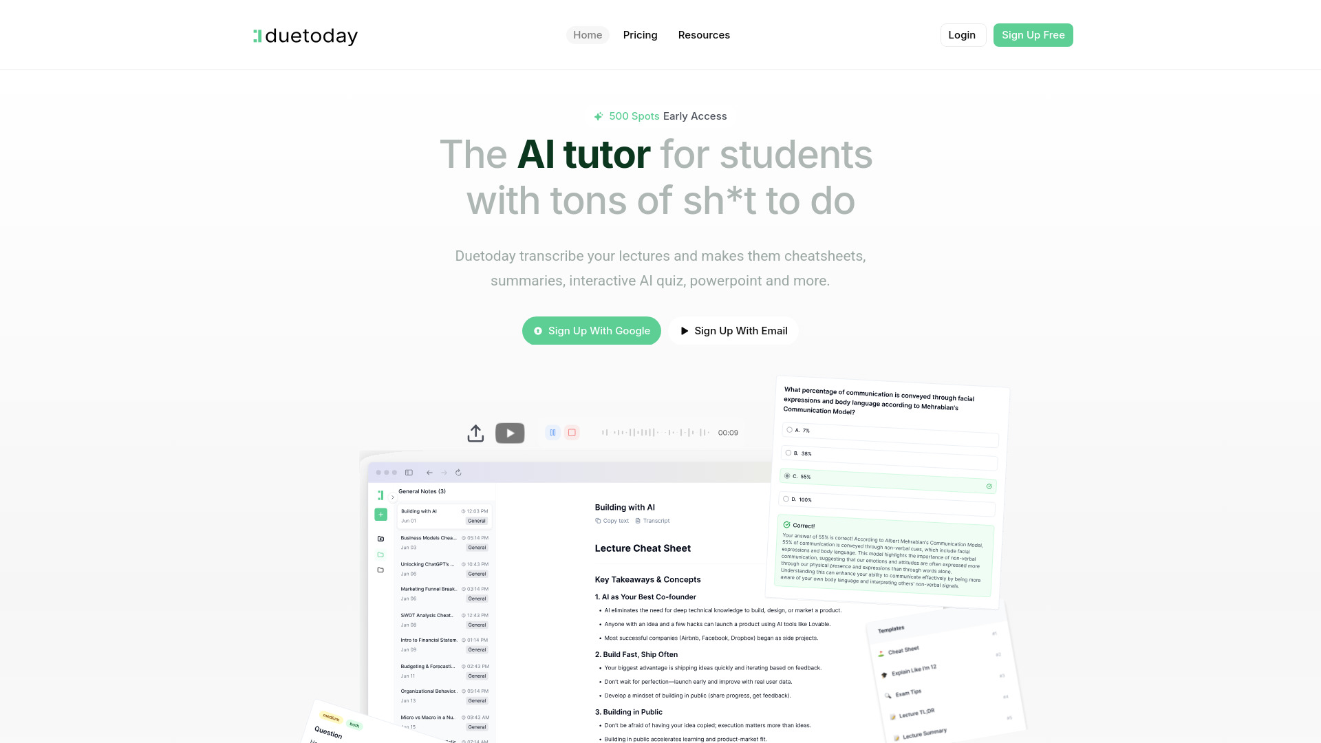 Duetoday - AI Study Notes & Quiz Generator Tool : Notes, Quizzes, Flashcards, PPTs from Lectures, Videos & Files