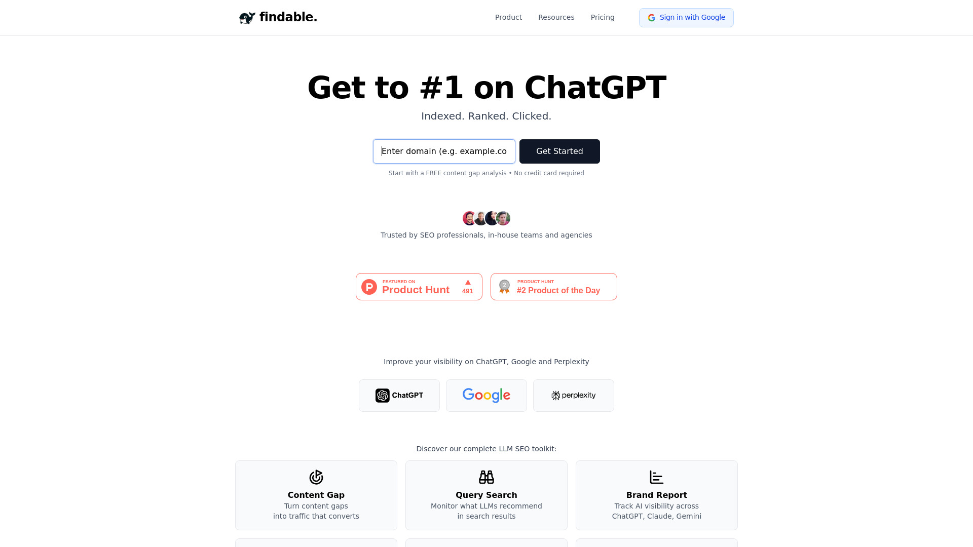 findable - Complete LLM SEO Toolkit : Monitor, Optimize, Dominate AI Search
