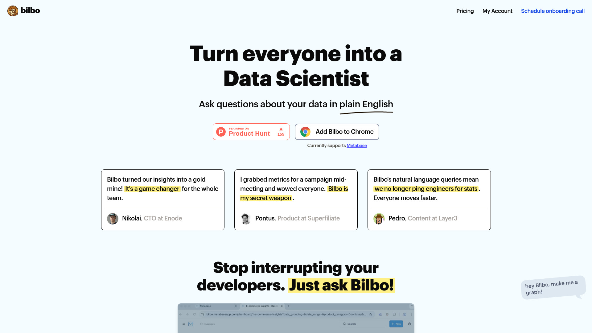 Bilbo - Metabase AI Assistant : NL Queries, Visualize Data