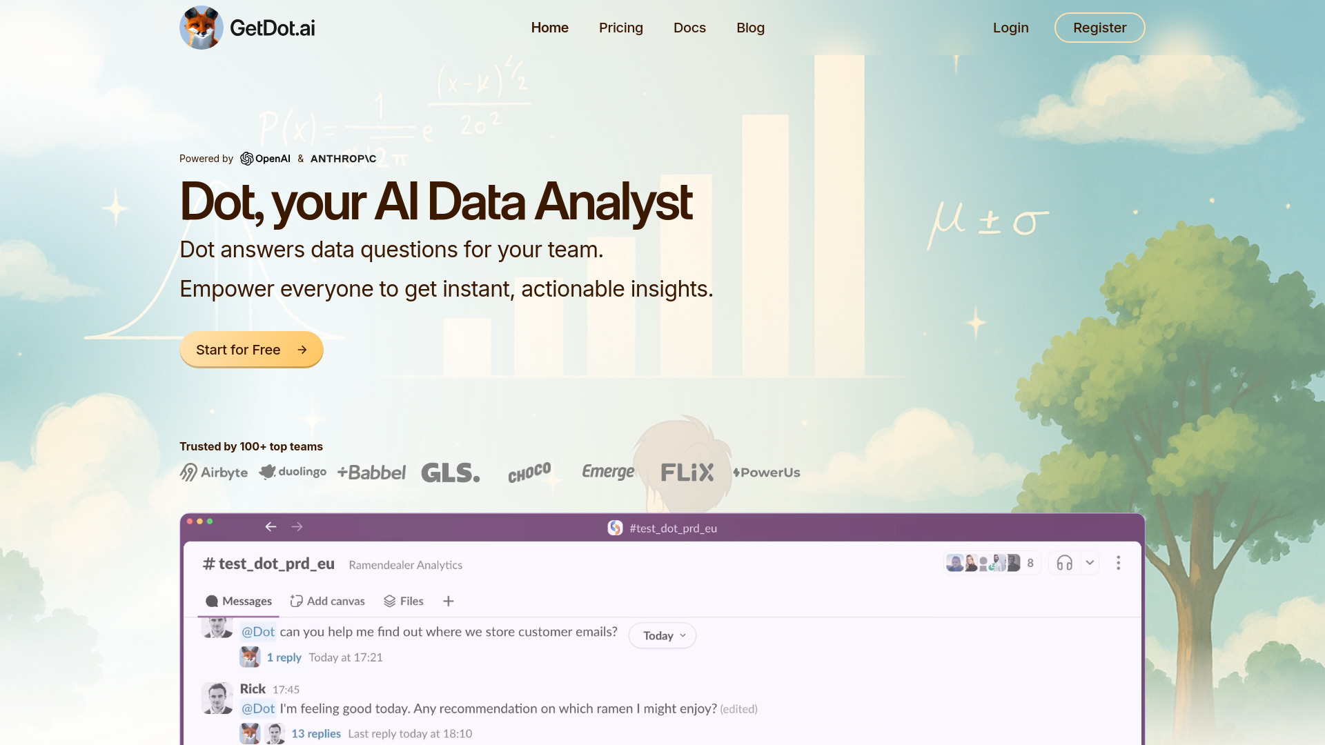 Dot - AI Data Analyst for Slack & Teams : Plain-English Queries, Multi-DB Connect, Free Trial