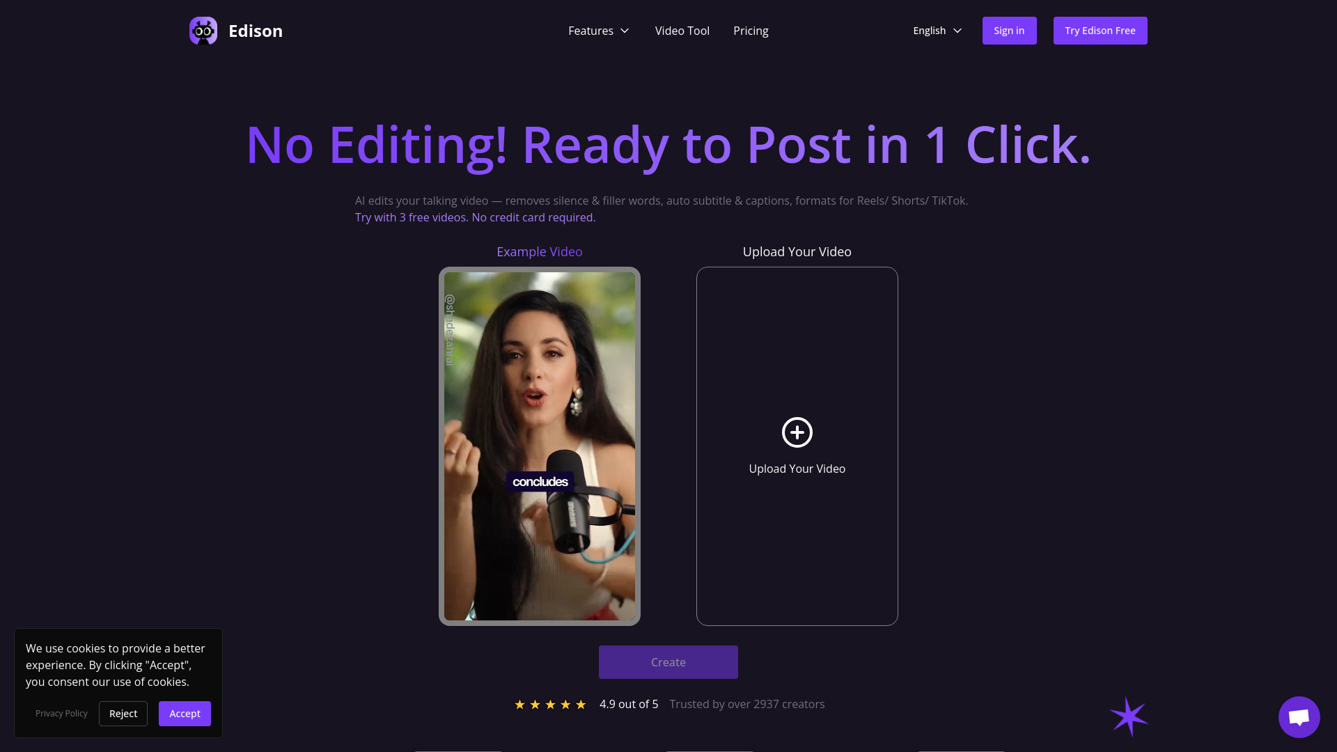 Edison AI Video Editor : Auto Captions, Silence Removal, Reels Formatting