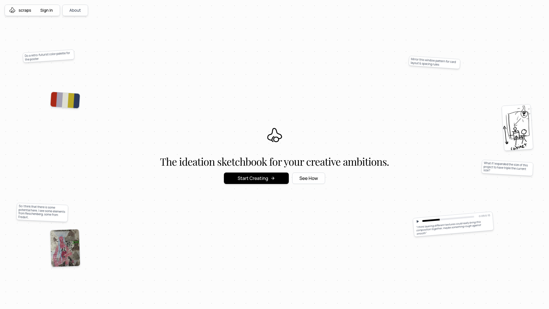 scraps - AI-Powered Ideation Sketchbook & Canvas : Capture Ideas, Discover Connections, Brainstorm Campaigns