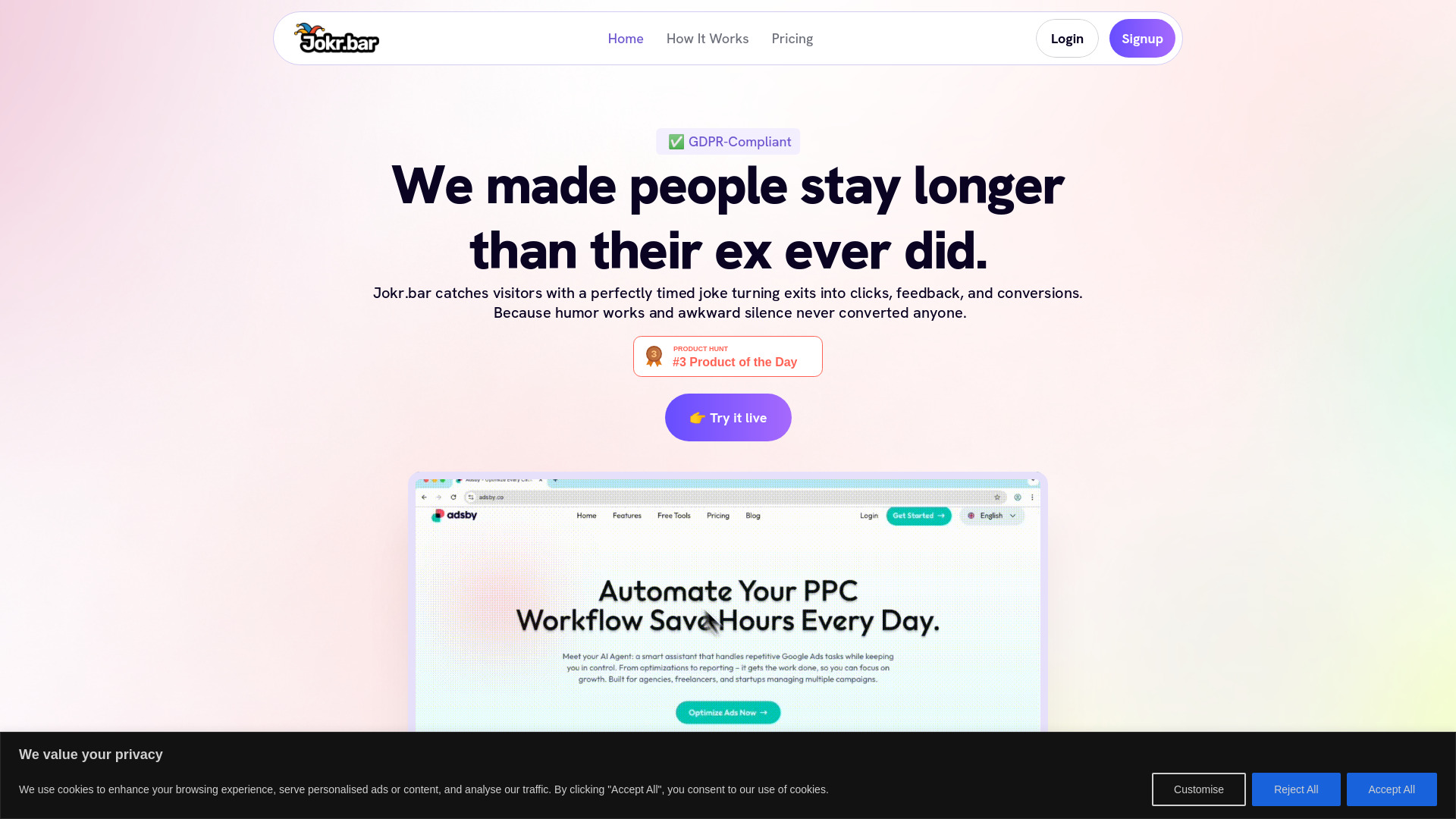 Jokr.bar - AI Exit-Intent Tool : Hilarious Banners, CTAs, Analytics