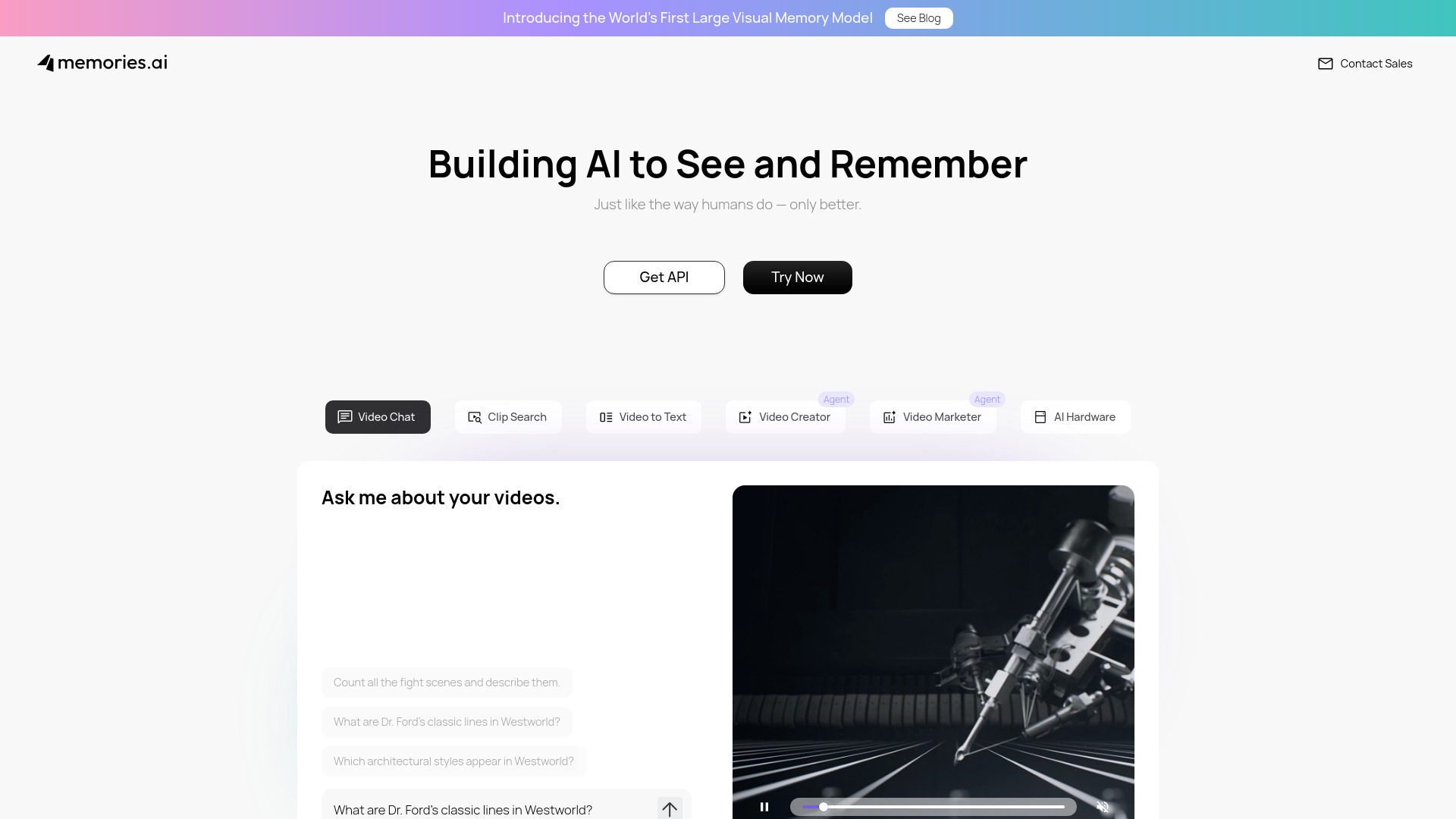 Memories.ai : Upload, Search, Extract Insights, Chat with Videos