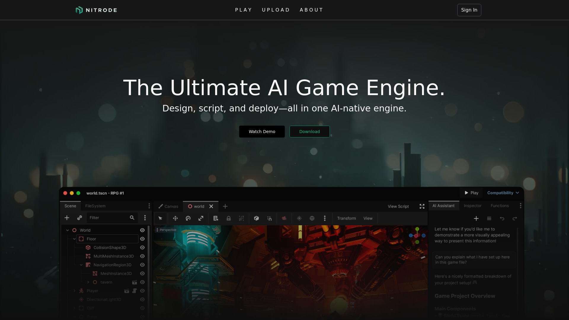 Nitrode - AI Game Engine : Visual Logic, AI Assets, Smart Coding