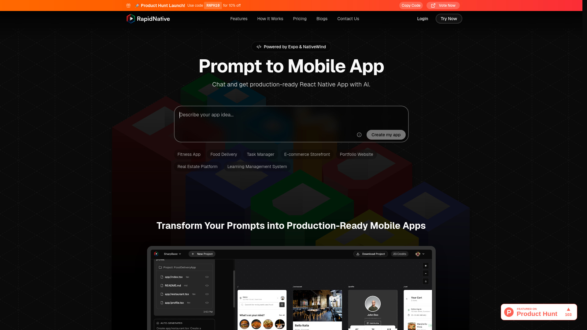 RapidNative: AI Prompt → React Native Apps, Modular, NativeWind