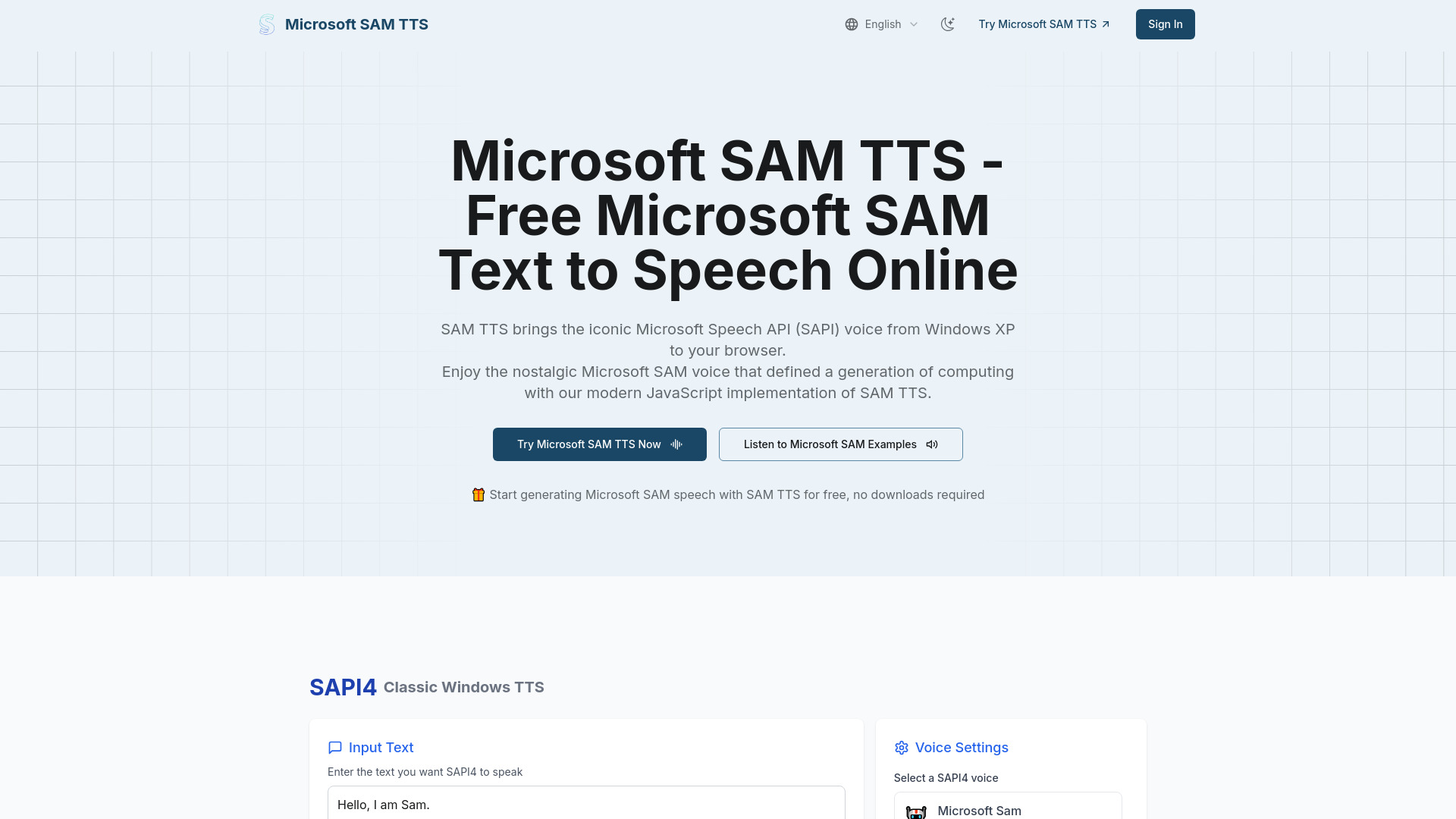 SAM TTS - Classic Windows XP Voice Synthesizer Online : Free, No-Download, Customizable AI Speech