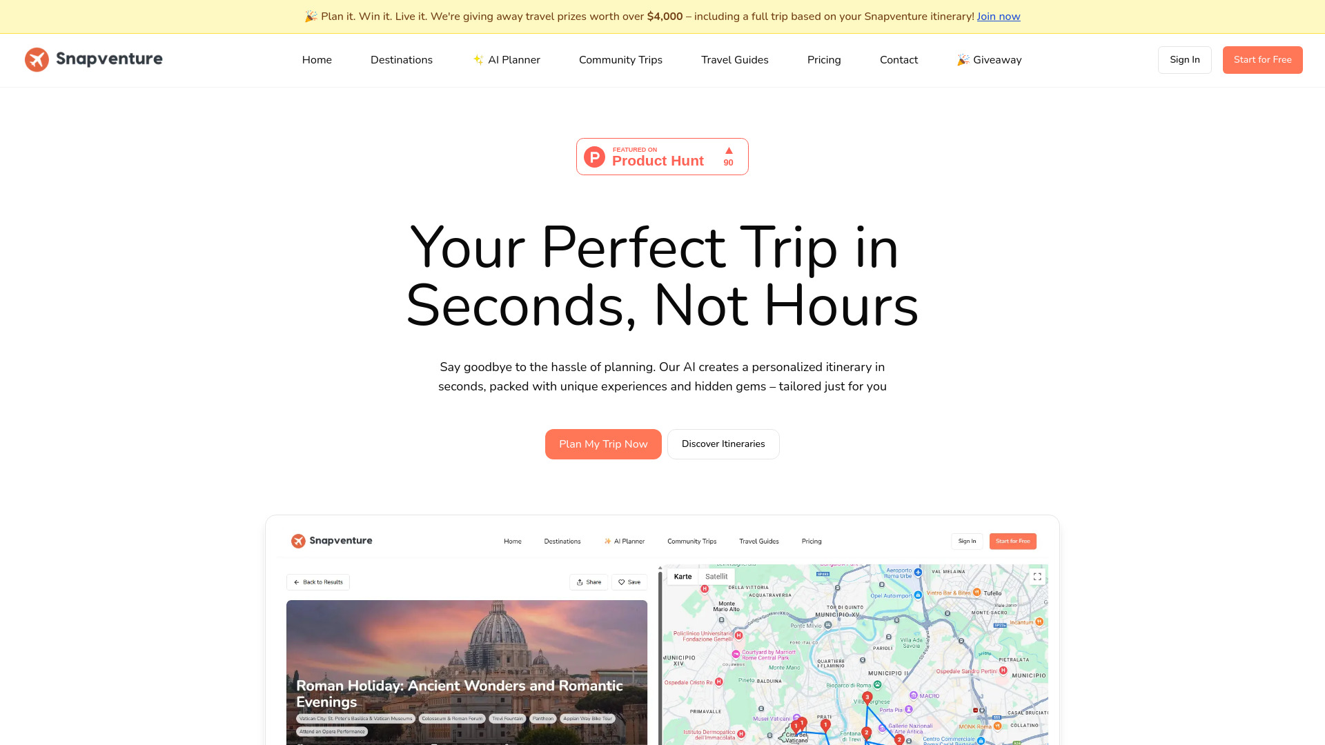 Snapventure - AI Travel Planner : Smart Itineraries, Local Insights, Optimized Routes