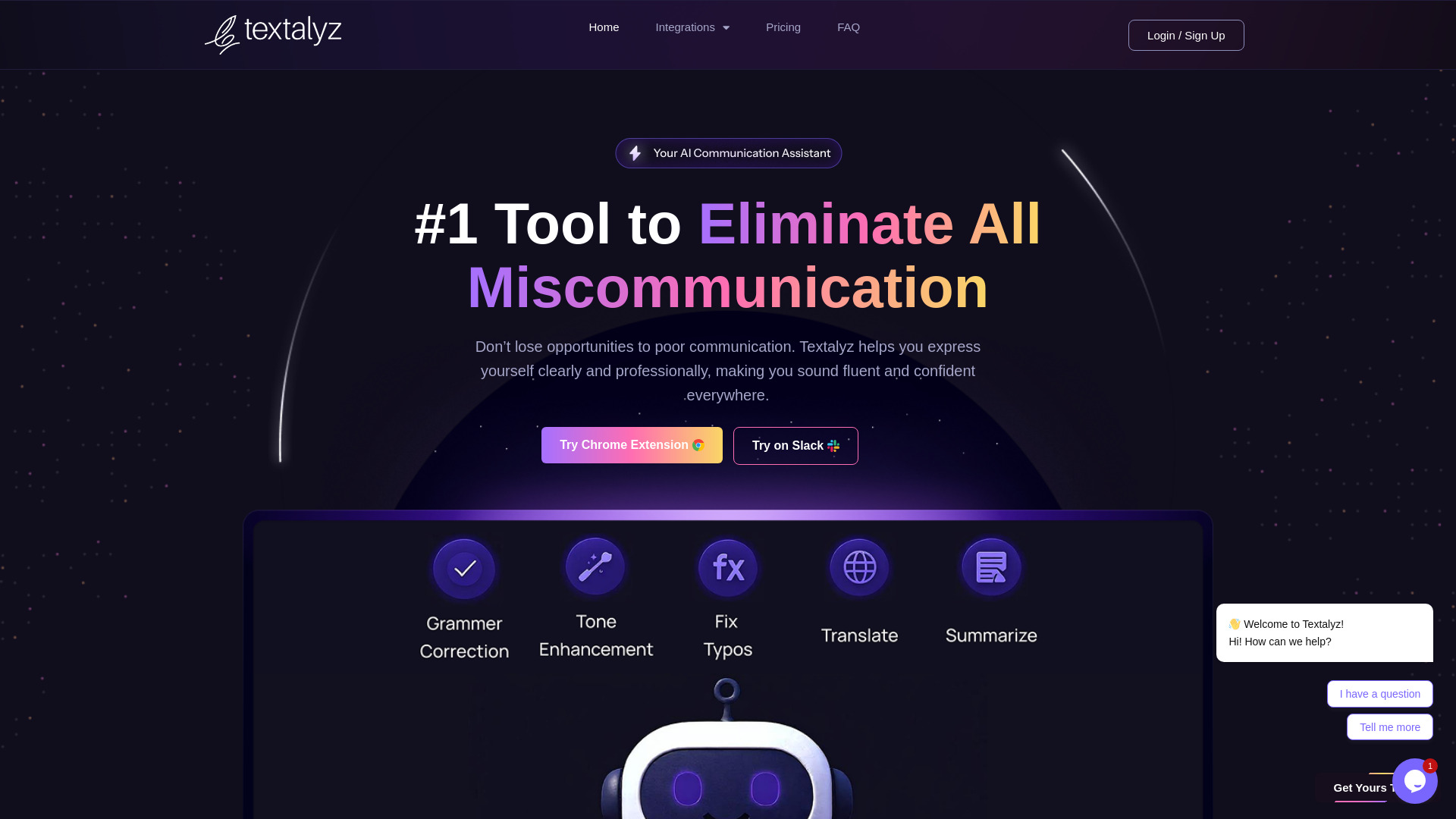 Textalyz : Rewrite, Grammar Fix & Translate in Chrome & Slack