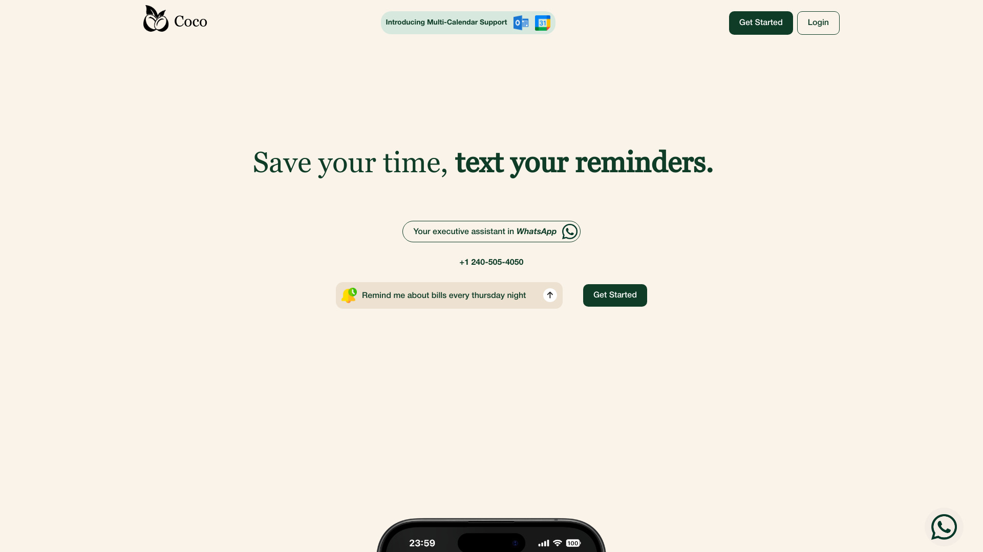 Coco AI - WhatsApp Calendar & Reminder Assistant : Sync, Remind, Share via Chat