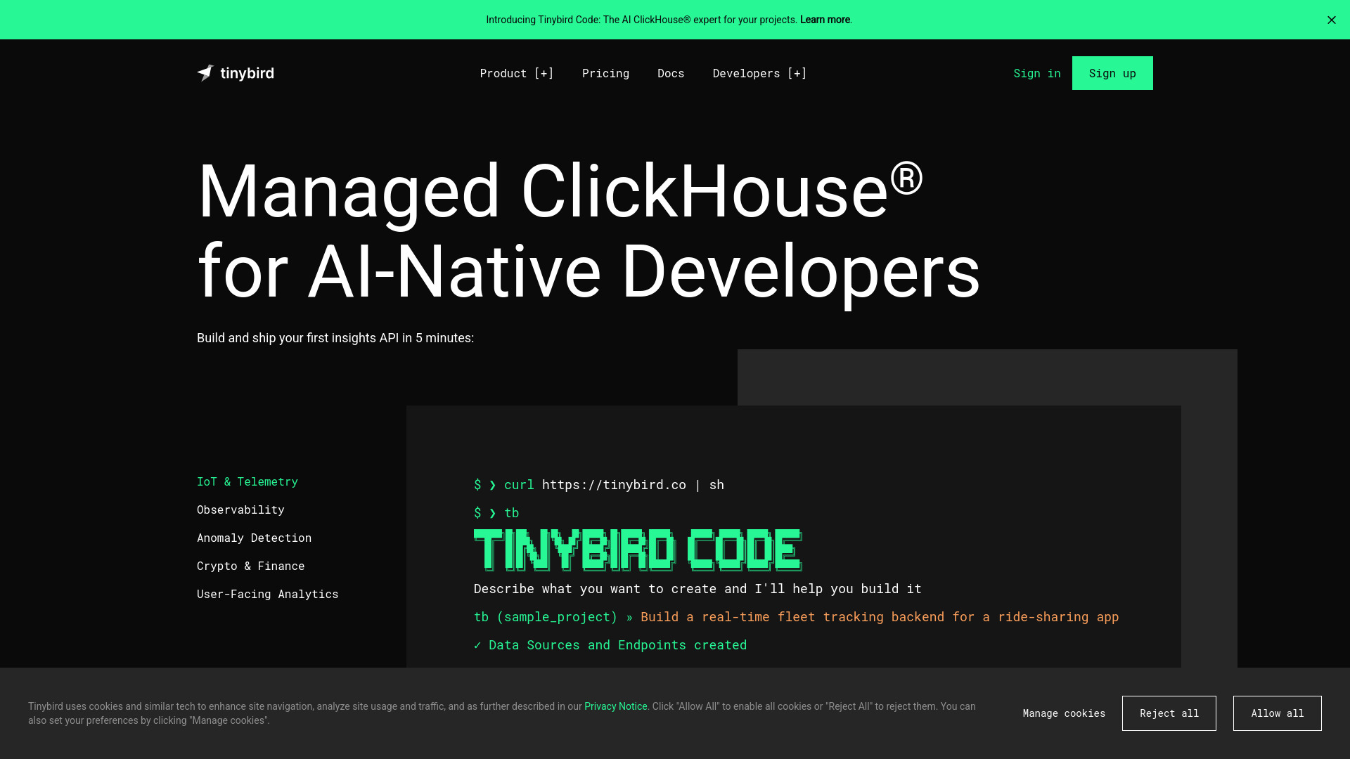 Tinybird : Real-Time Analytics on ClickHouse, <1s Queries, AI-Native