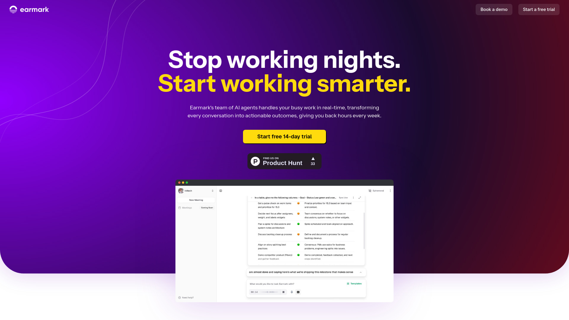 Earmark - AI Meeting Assistant for Product Managers : Summarizes, Tasks & Docs Instantly—Save Hours Weekly