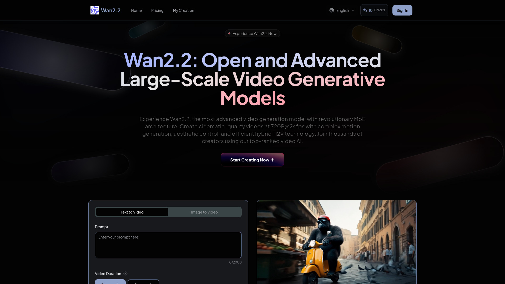 Wan 2.2 - AI Video Generator : 720P@24fps, MoE, Text/Image-to-Video