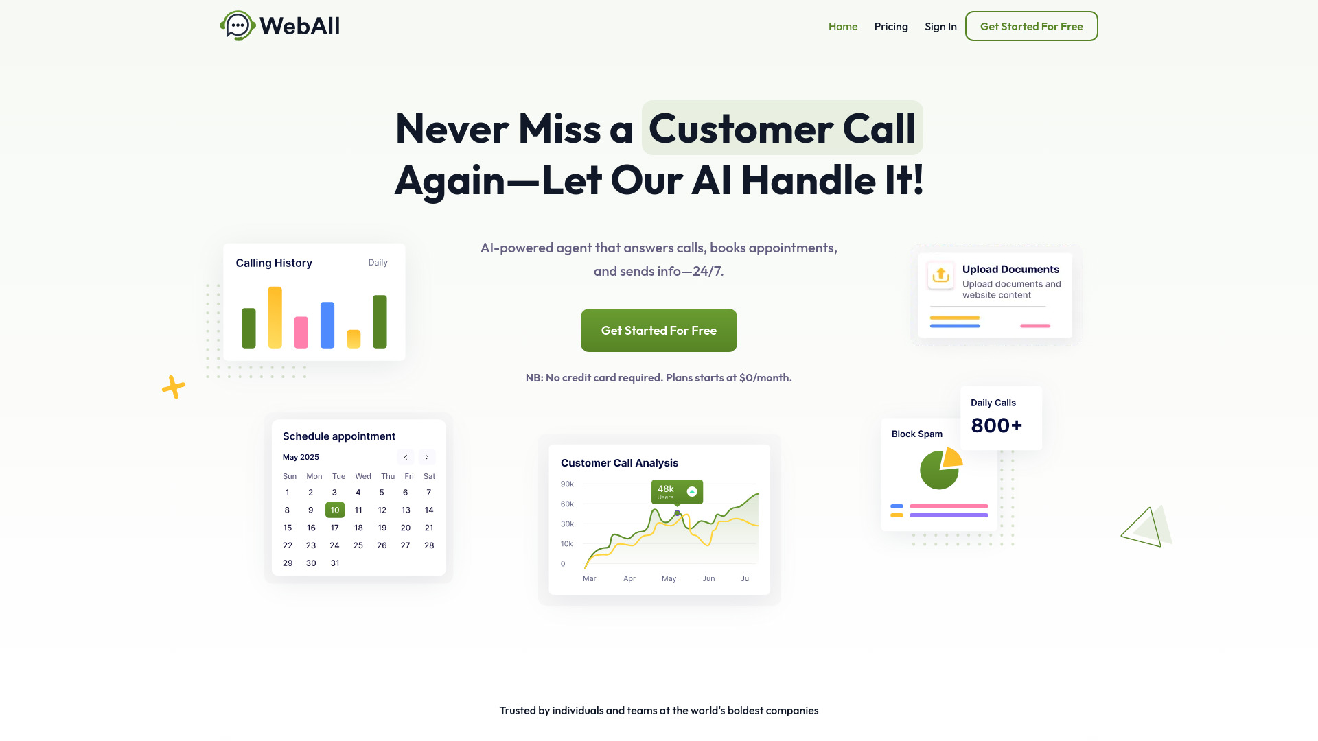 WebAll - 24/7 AI Call Answering & Scheduling Tool : Bilingual, Instant Booking, Free Trial
