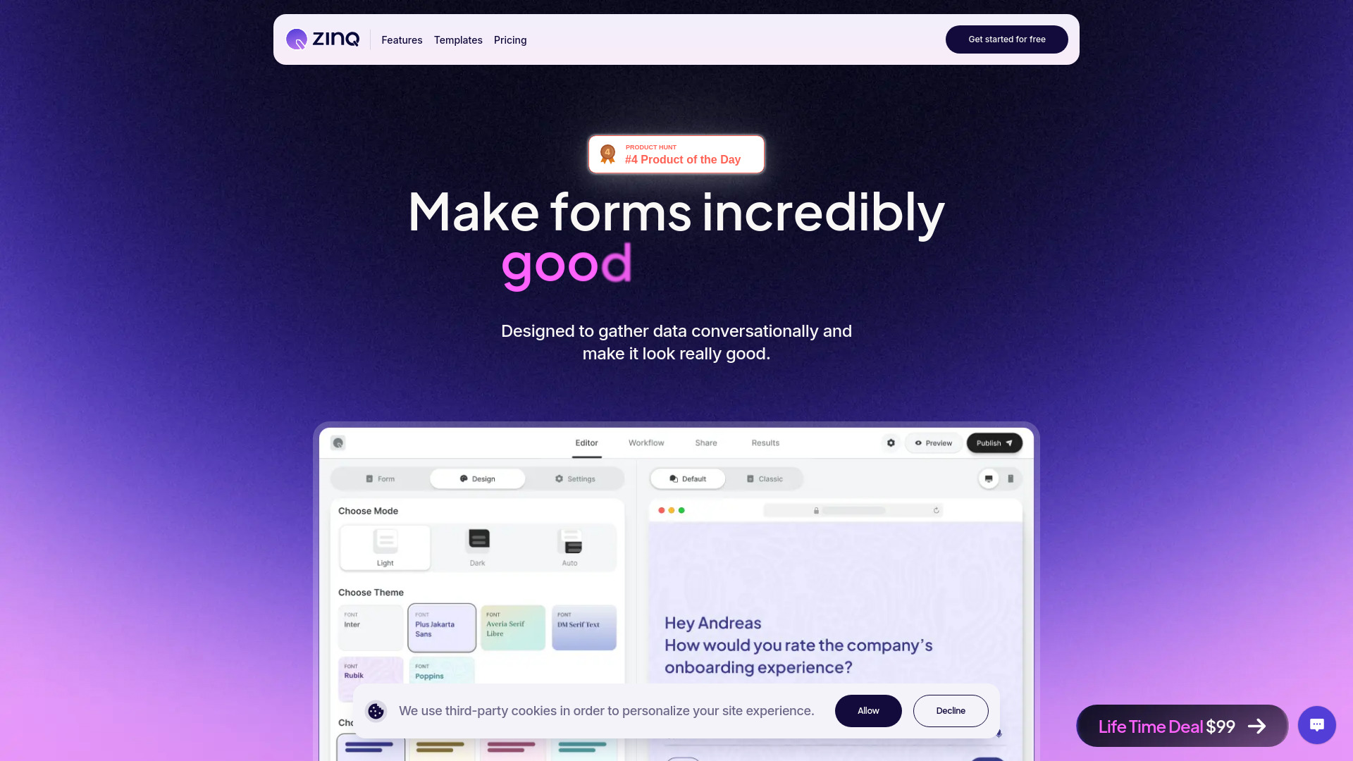 ZINQ - AI-Powered Conversational Form Builder : Engaging, Instant Mode Toggle, High Completion, Free Trial
