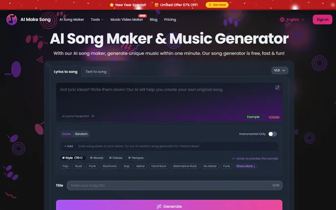 AI Make Song : Text-to-Music, Lyrics Generator, Vocal Remover