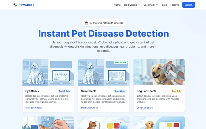PawCheck - Free AI Pet Health Checker Online : Skin, Eye, Ear & Dental AI Analysis for Dogs & Cats
